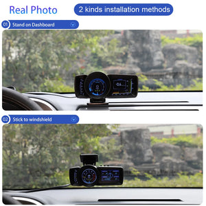 Race HUD Multi-Function Dashboard Head Up Display OBD2+GPS Smart Speedometer Auto Gauge Alarm System Turbo Boost