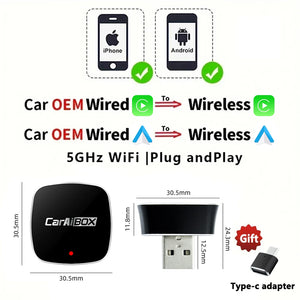 LED RGB Mini- Wired To Wireless CarPlay & Android Auto Box Plug And Play For OEM