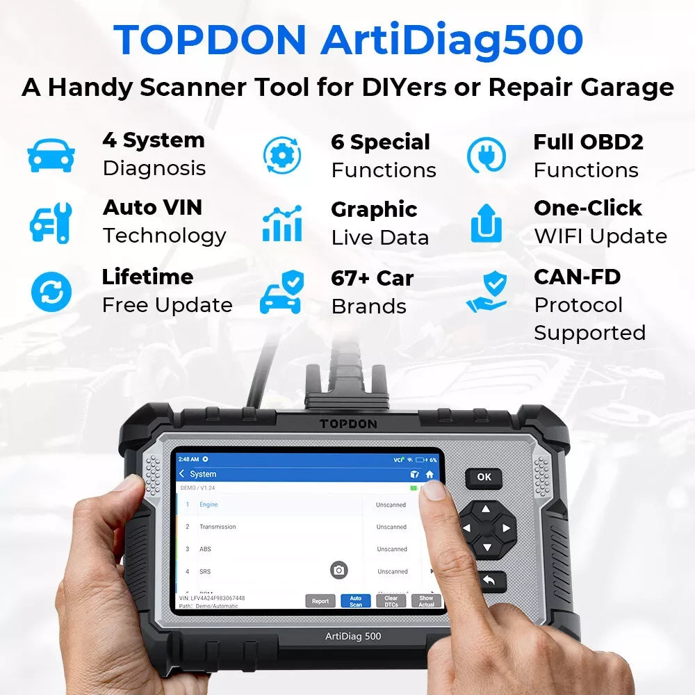 Topdon ArtiDiag500 Car Diagnostic Tool  All Systems OBD2 Diagnostic Scanner Engine ABS SRS Airbag Auto Scan Tool Code Reader