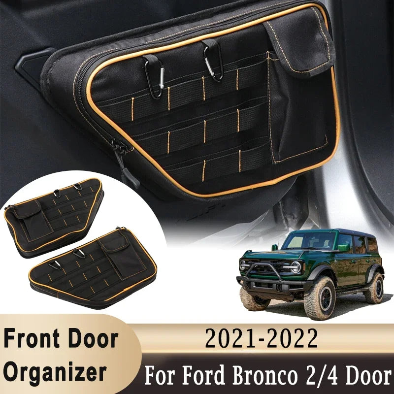 Pair Front Door Storage Pockets Door Interior Side Organizer Bags for Ford Bronco Accessories 2021+ (Not for Sport)