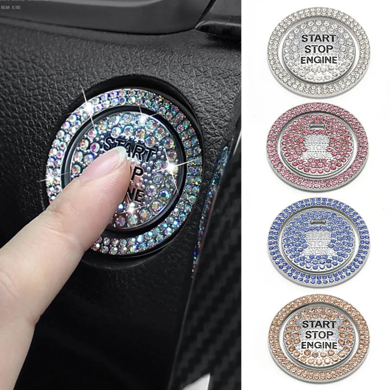 1 Set Ring and Button Car Bling One-Click Start Stop Engine Ignition Sticker Universal