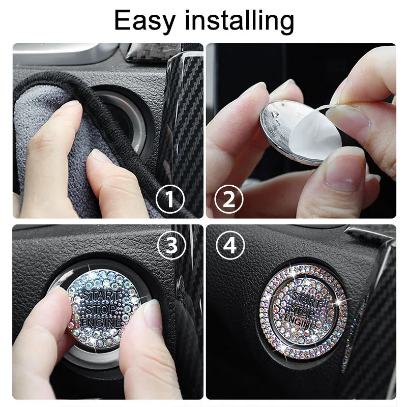 1 Set Ring and Button Car Bling One-Click Start Stop Engine Ignition Sticker Universal