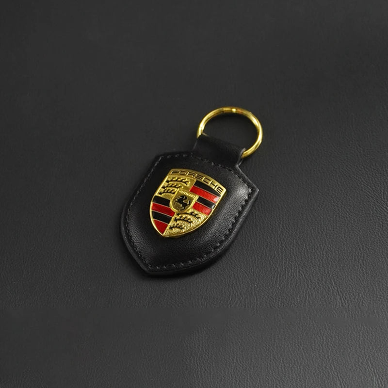 Custom Leather 3D Emblem Keyring Key Ring Pendant for Porsche