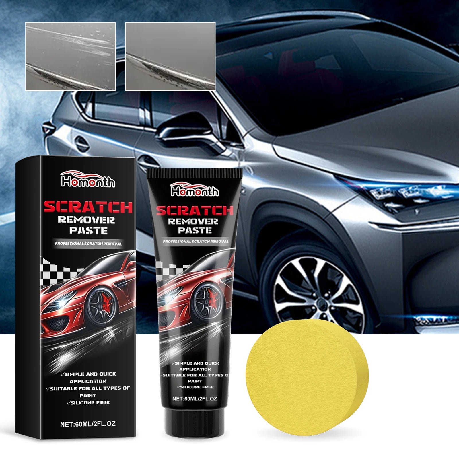 Homonth 60ml Car Scratch Remover Autos Paint Scratch Care Auto Car Care Polishing and Polishing Compound Paste Car Paint Repair