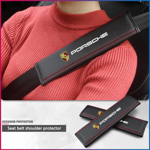 2Pcs Leather Car Seat Belt Safety Shoulder Pad Protection Cover For Porsche 911 718 Cayenne Cayman Panamera Macan Taycan Boxster