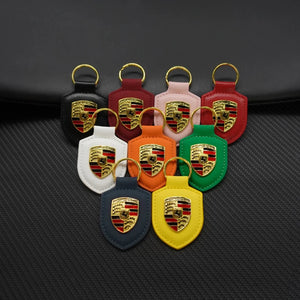 Custom Leather 3D Emblem Keyring Key Ring Pendant for Porsche