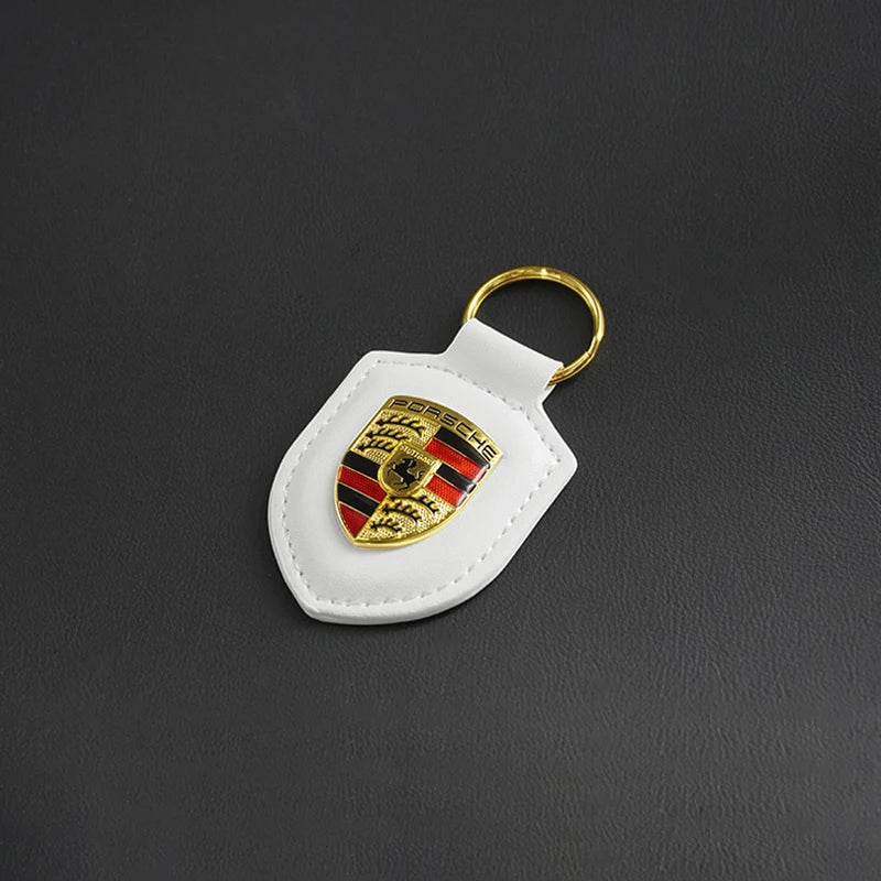 Custom Leather 3D Emblem Keyring Key Ring Pendant for Porsche