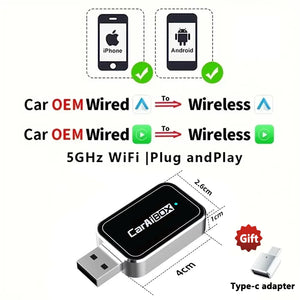 LED RGB Mini- Wired To Wireless CarPlay & Android Auto Box Plug And Play For OEM