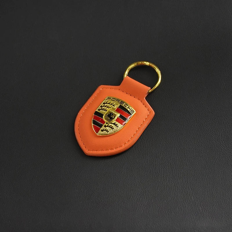 Custom Leather 3D Emblem Keyring Key Ring Pendant for Porsche