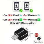 LED RGB Mini- Wired To Wireless CarPlay & Android Auto Box Plug And Play For OEM