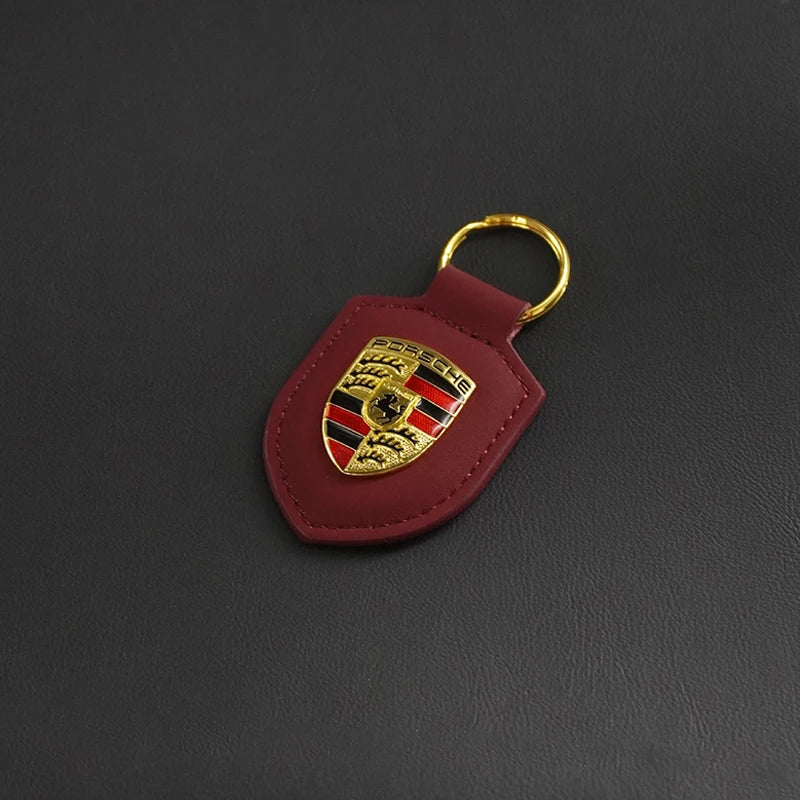 Custom Leather 3D Emblem Keyring Key Ring Pendant for Porsche